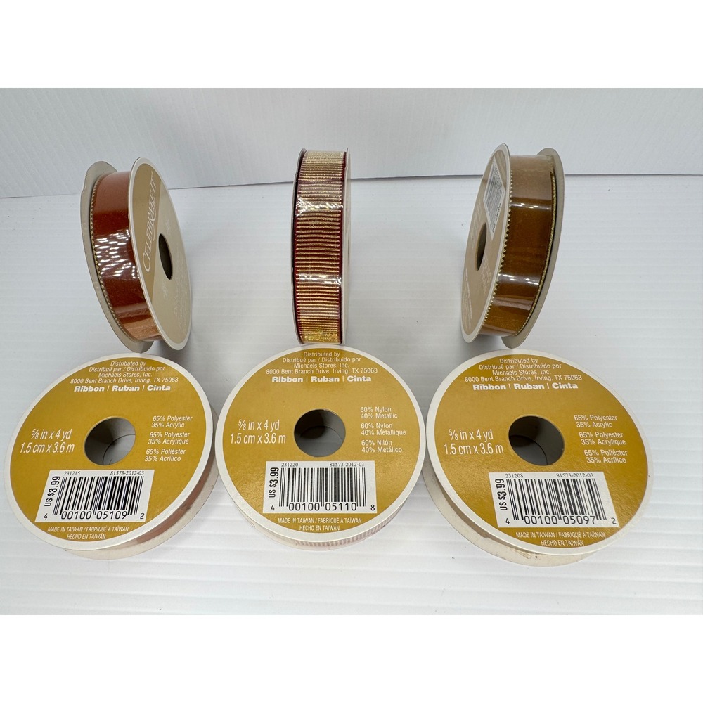 Celebrate It Ribbon Bow-tique 6 Spools Copper Burgundy Brown Gold 5/8in 4yd NEW